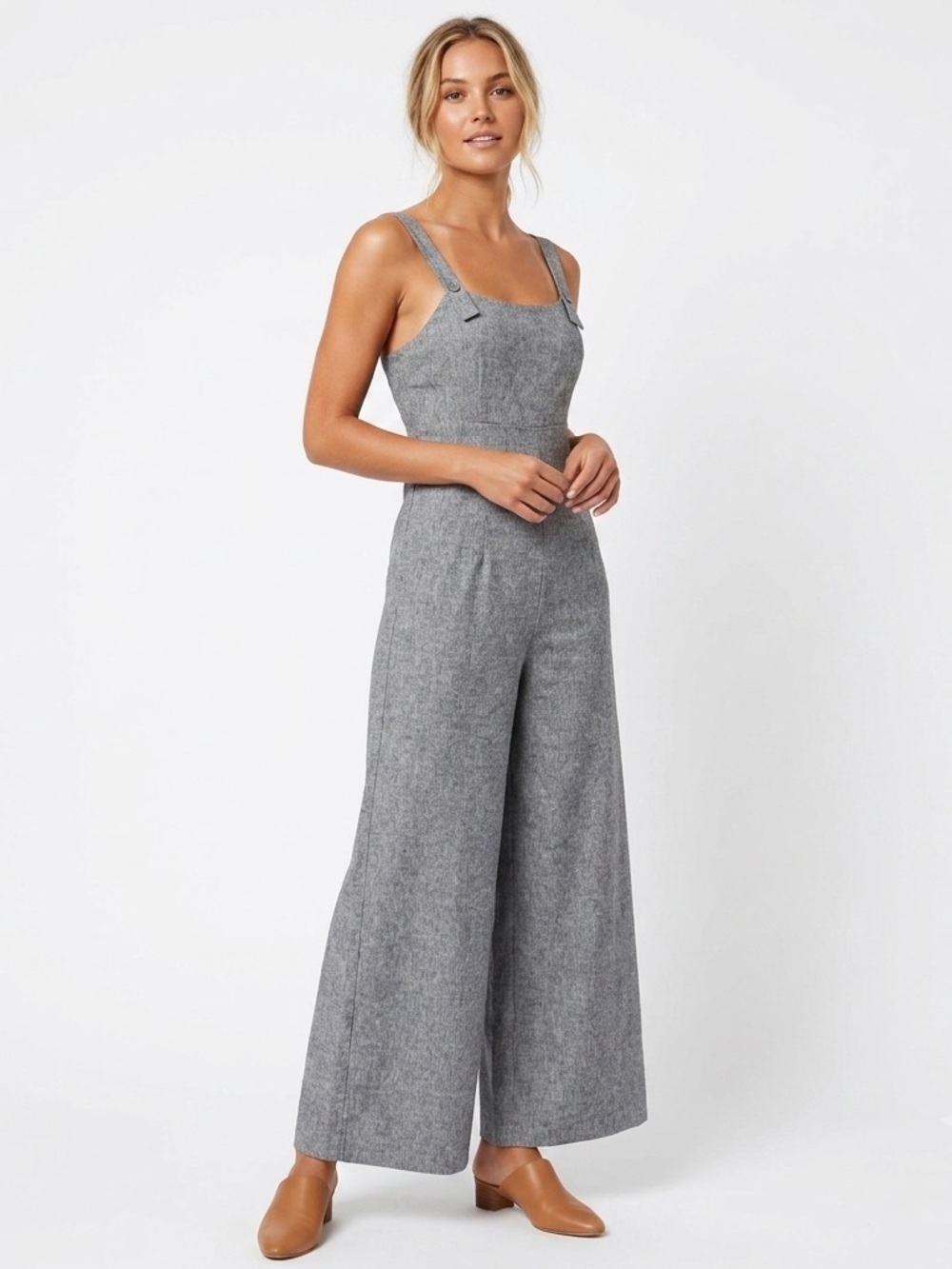 NEW Privé Fitted Wide Leg Jumpsuit SMALL Gray